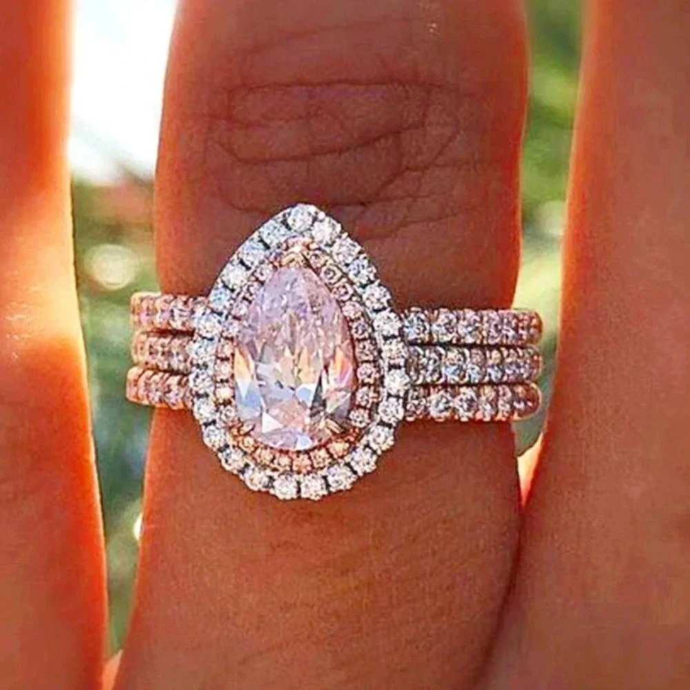 🌸Water Drop Three Layers Pink Stone Ring For Girls/Women, F070
